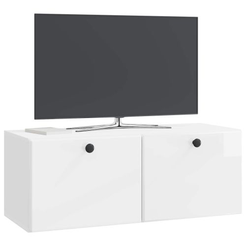 Стенно монтиран ТВ шкаф Бял гланц 78,5 x 31 x 30 см