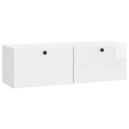 Стенно монтиран ТВ шкаф Бял гланц 98 x 31 x 30 см