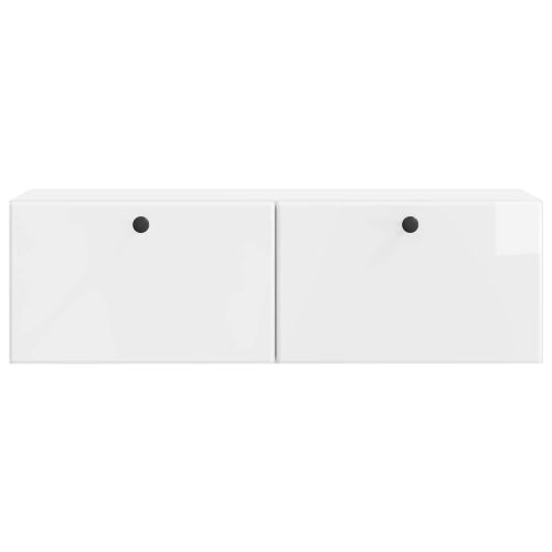 Стенно монтиран ТВ шкаф Бял гланц 98 x 31 x 30 см