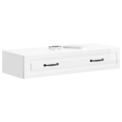 Стенен страничен масичка Бял гланц 87,5 x 34,5 x 17 см