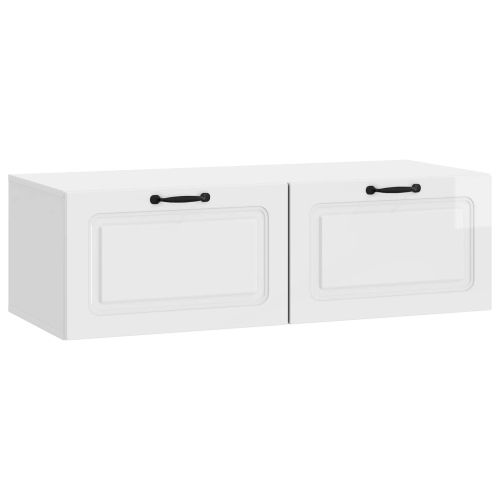 Стенно монтиран ТВ шкаф Бял гланц 98 x 41 x 30 см