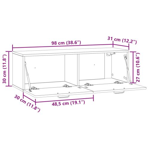 Стенно монтиран ТВ шкаф Бял гланц 98 x 31 x 30 см