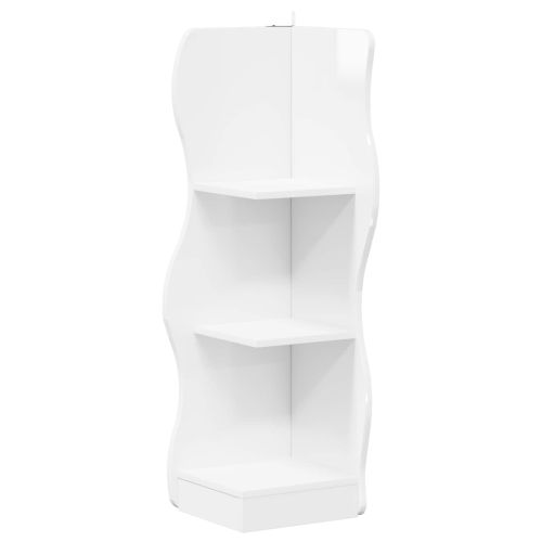 Ъглов рафт Бял гланц 34 x 33 x 102 см Инженерна дървесина