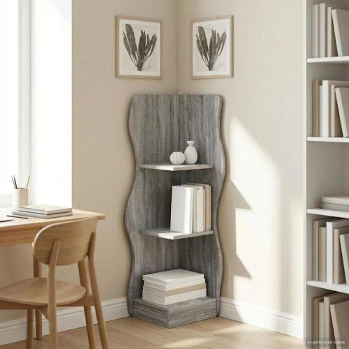 Ъглов рафт Сива сонома 34 x 33 x 102 см Инженерна дървесина