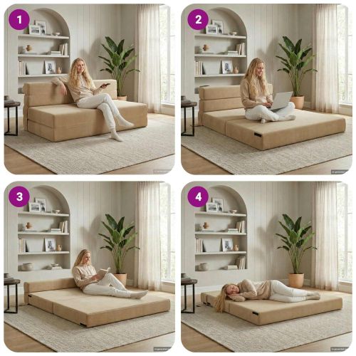 Разтегателен диван легло Светлозелено сиво 203 x 152 x 15 см