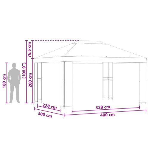 Шатра 4 × 3 m Черно Полиестер и стомана 190