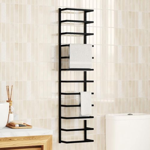 Поставка за кърпи, черна, 24x12x96 см, стомана