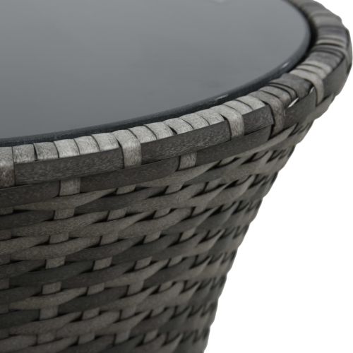 Бистро комплект, 3 части, с възглавници, полиратан, сив