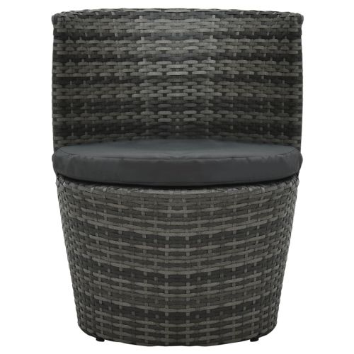 Бистро комплект, 3 части, с възглавници, полиратан, сив