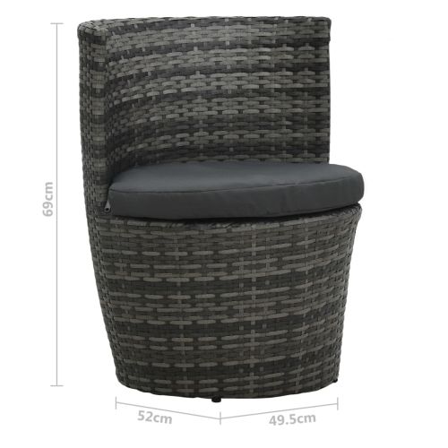 Бистро комплект, 3 части, с възглавници, полиратан, сив