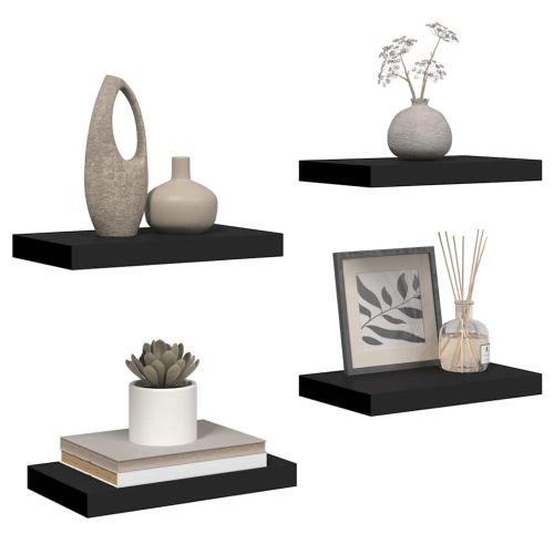 Окачени стенни рафтове, 4 бр, черни, 40x23x3,8 см, МДФ