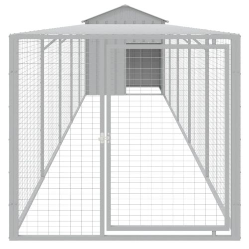 Клетка за пилета с волиера, светлосива, 117x609x123 см, стомана