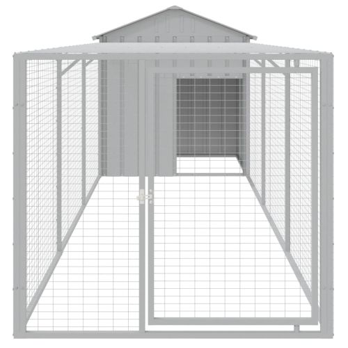 Клетка за пилета с волиера, светлосива, 117x405x123 см, стомана