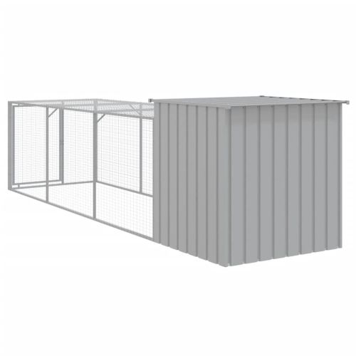 Клетка за пилета с волиера, светлосива, 110x405x110 см, стомана