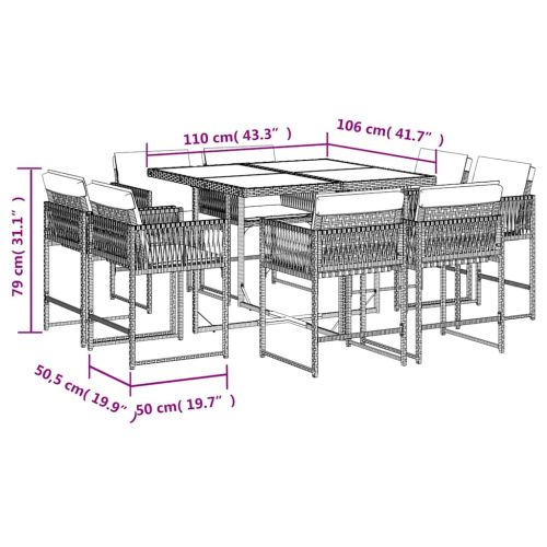 Градински трапезен комплект възглавници 9 части черен полиратан