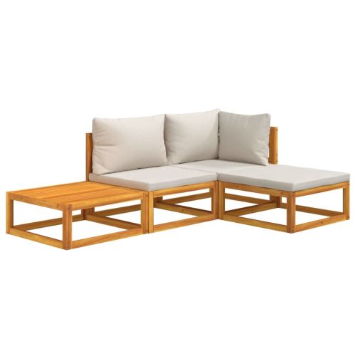 Градински комплект със светлосиви възглавници, 4 части, масив