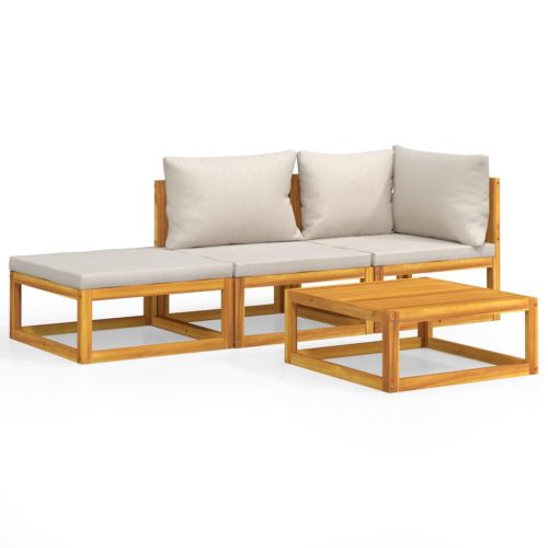 Градински комплект със светлосиви възглавници, 4 части, масив