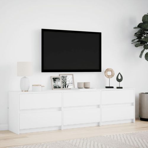 ТВ шкаф с LED, бял, 180x34x50 см, инженерно дърво