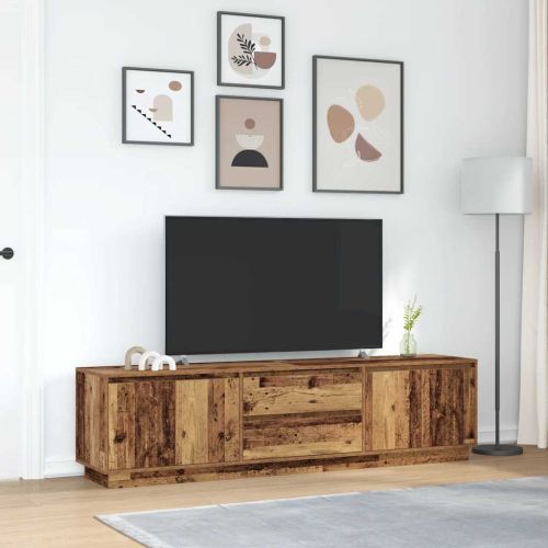 ТВ шкаф с LED осветление, старо дърво, 193,5x41x50 см