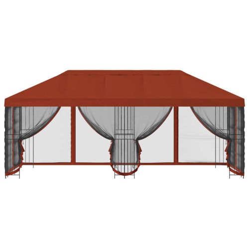 Беседка със страници 6 x 3 m Теракота Полиестер и стомана 190