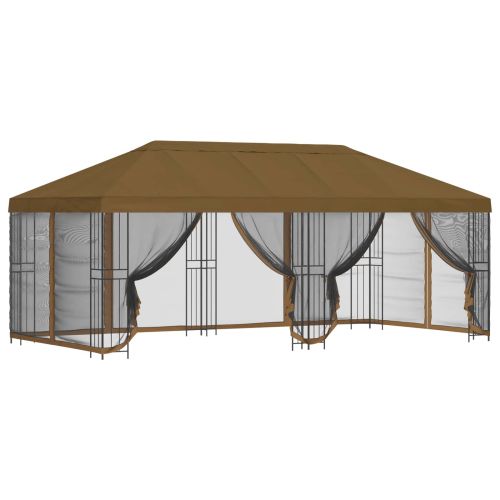 Беседка със страници 6 x 3 m Таупе Полиестер и стомана 190