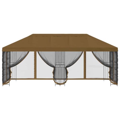 Беседка със страници 6 x 3 m Таупе Полиестер и стомана 190