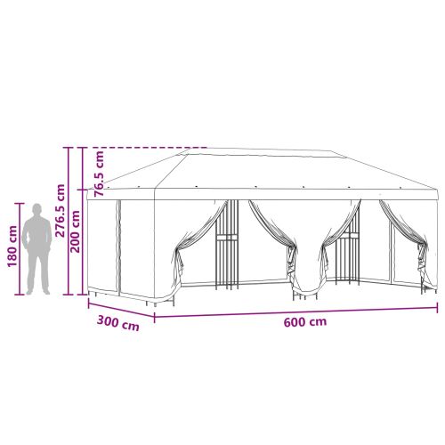 Беседка със страници 6 x 3 m Оранжево Полиестер и стомана 190
