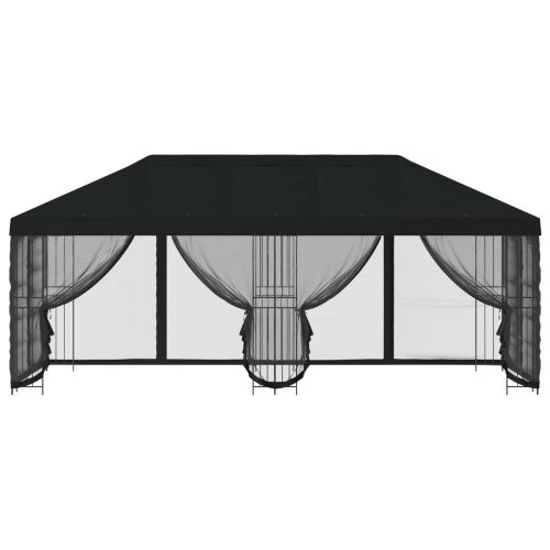 Беседка със страници 6 x 3 m Черно Полиестер и стомана 190