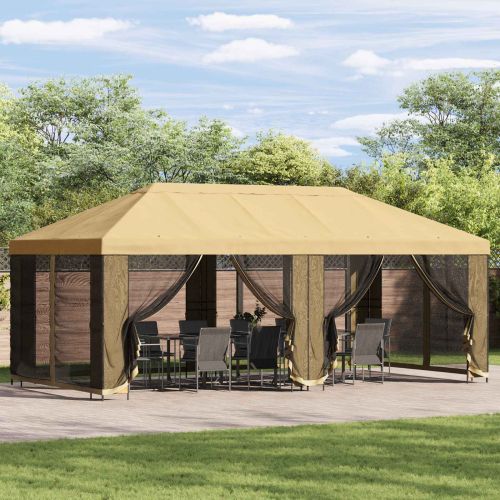 Беседка със страници 6 x 3 m Кремаво Полиестер и стомана 190