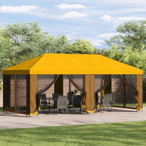 Беседка със страници 6 x 3 m Жълто Полиестер и стомана 190