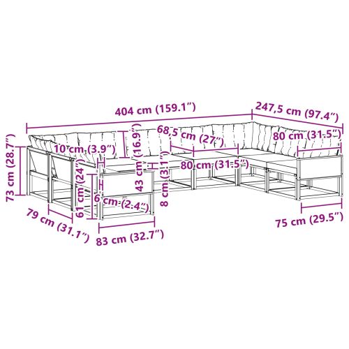 Комплект дивани за открито 9 pcs Натурален и Крема