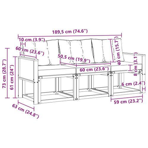 Комплект дивани за открито 3 pcs Естествено и черно