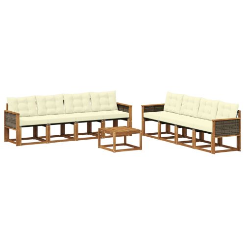 Комплект дивани за открито 9 pcs Натурален и Крема