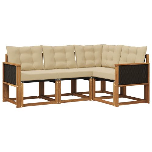 Комплект дивани за открито 4 pcs Натурален и Бежов