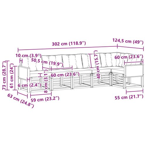 Комплект дивани за открито 6 pcs Натурален и Крема