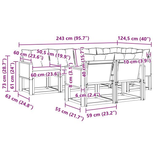 Комплект дивани за открито 7 pcs Натурално и светлосиво