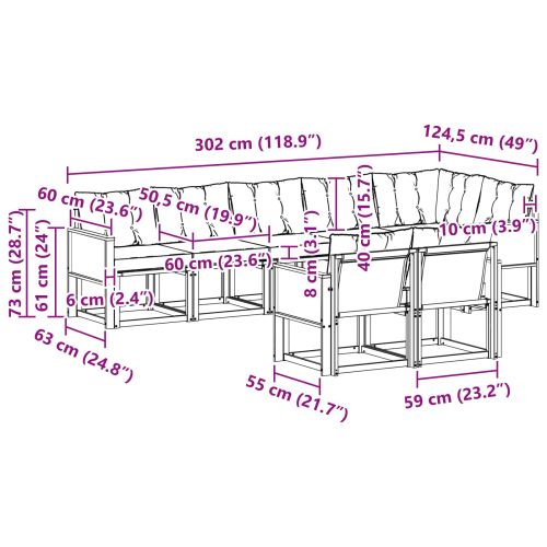 Комплект дивани за открито 8 pcs Натурално и светлосиво