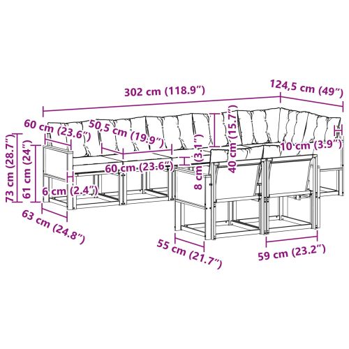 Комплект дивани за открито 8 pcs Натурално и светлосиво