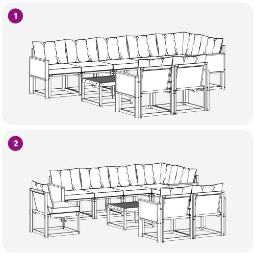Комплект дивани за открито 9 pcs Натурален и Крема