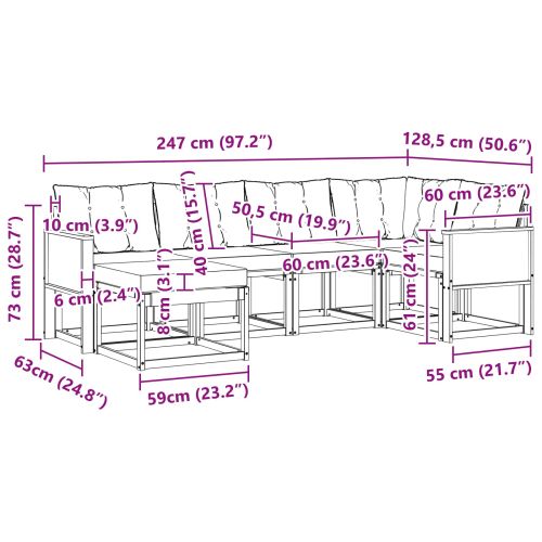 Комплект дивани за открито 6 pcs Натурален и Крема