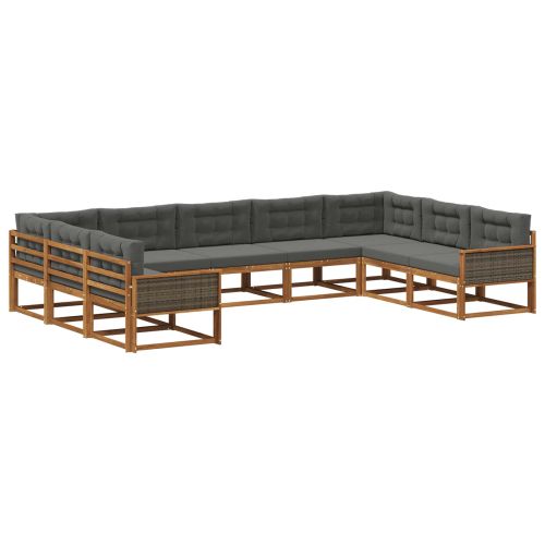 Комплект дивани за открито 9 pcs Натурален и Антрацит