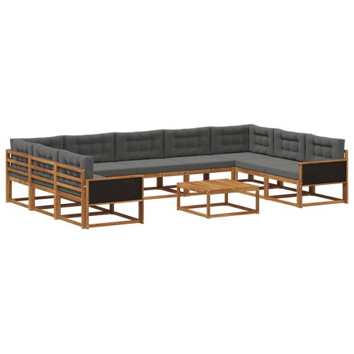 Комплект дивани за открито 10 pcs Натурален и Антрацит