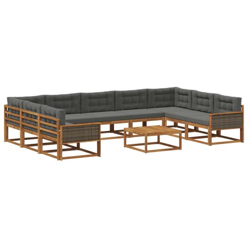 Комплект дивани за открито 10 pcs Натурален и Антрацит
