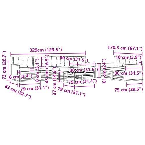 Комплект дивани за открито 7 pcs Натурален и Бежов