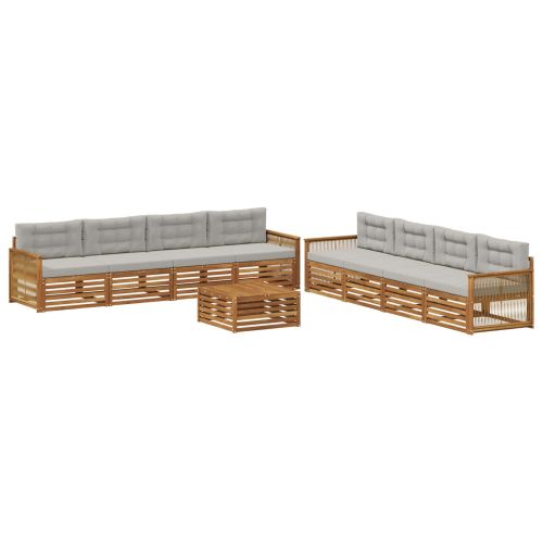 Комплект дивани за открито 9 pcs Натурално и светлосиво