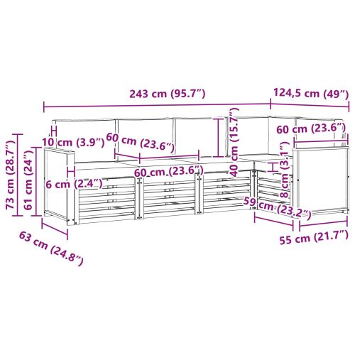 Комплект секционен диван с възглавница 4 pcs Натурално