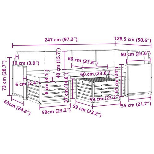 Комплект секционен диван 6 pcs Натурално и светлосиво