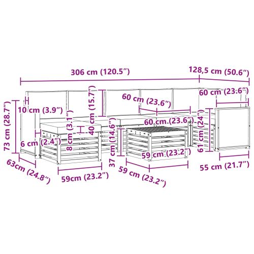 Комплект дивани за открито с възглавница 7 pcs Натурално