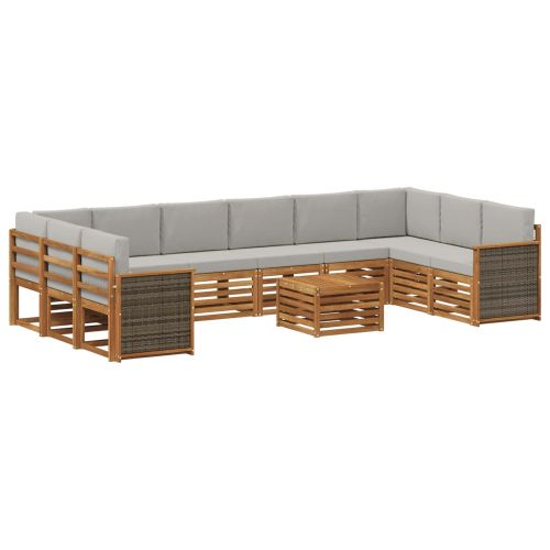 Комплект дивани за открито 8 pcs Натурално и светлосиво