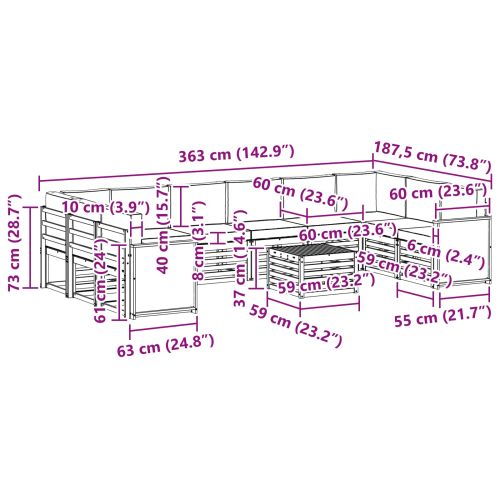 Комплект дивани за открито 8 pcs Натурален и Антрацит